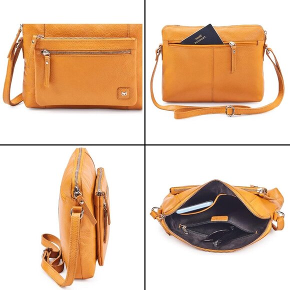Women Mustard Imported Leather Polyester Crossbody Sling Shoulder Crossover Bag - Picture 6 of 6